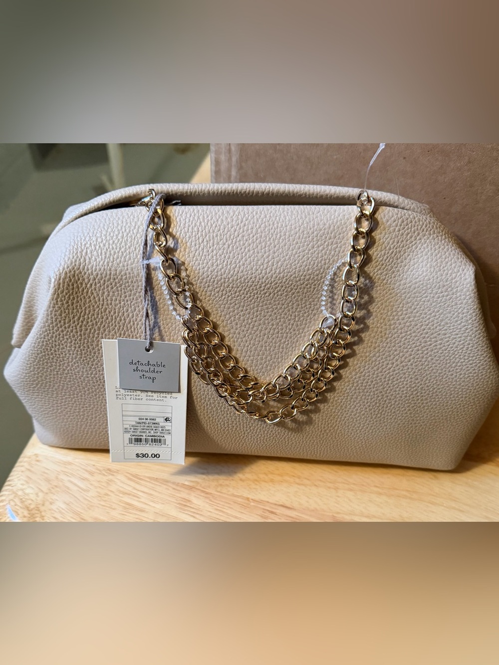 A New Day Beige Chain-Accent Shoulder Bag